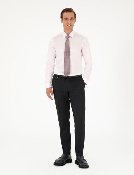 Açık Pembe Parlak Saten Slim Fit Uzun Kollu Basic Gömlek - 50292520072