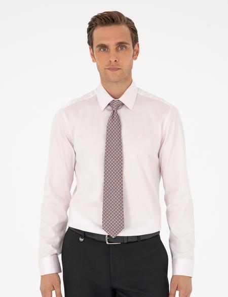 Açık Pembe Parlak Saten Slim Fit Uzun Kollu Basic Gömlek - 50292520072