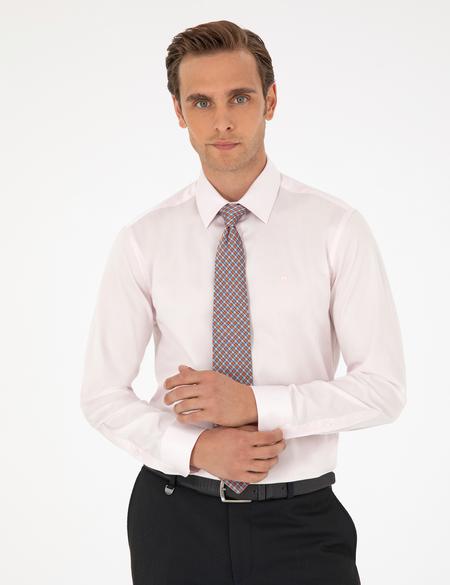 Açık Pembe Parlak Saten Slim Fit Uzun Kollu Basic Gömlek - 50292520072