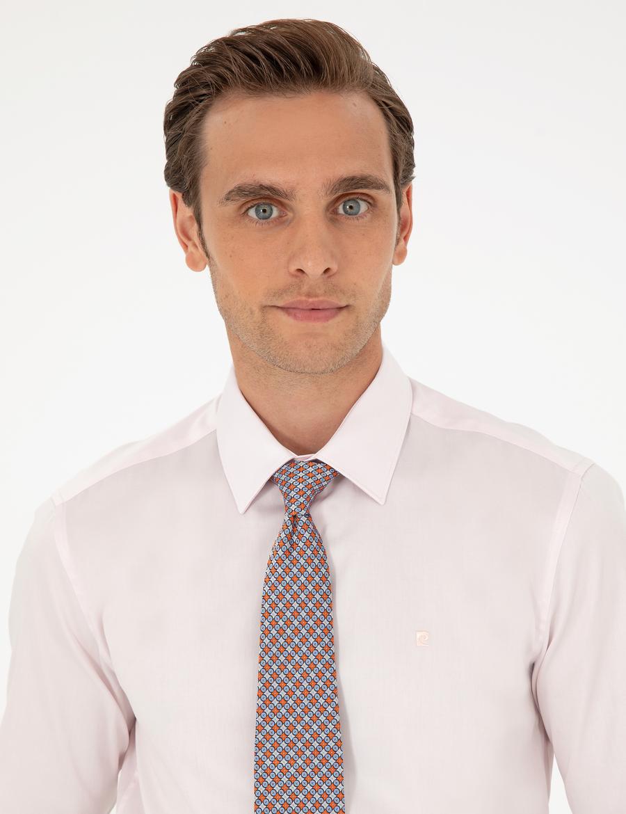 Açık Pembe Parlak Saten Slim Fit Uzun Kollu Basic Gömlek