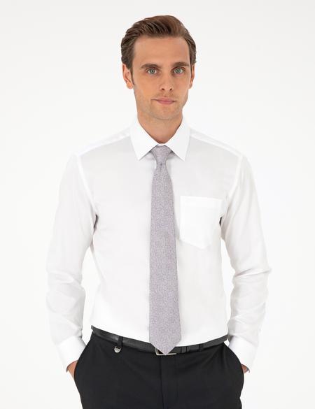 Beyaz Parlak Saten Regular Fit Uzun Kollu Basic Gömlek - 50292536014