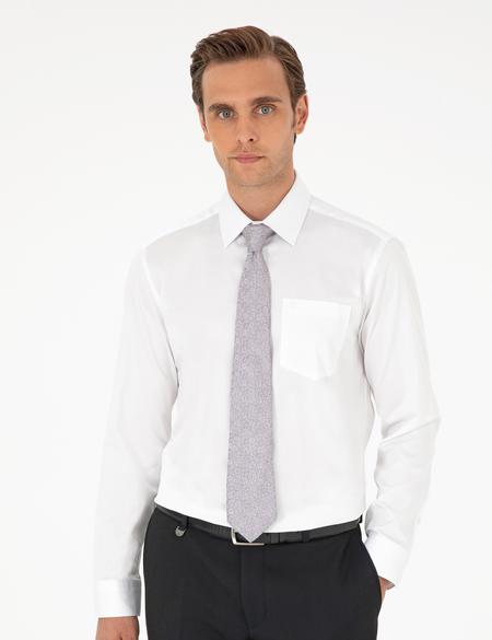 Beyaz Parlak Saten Regular Fit Uzun Kollu Basic Gömlek - 50292536014
