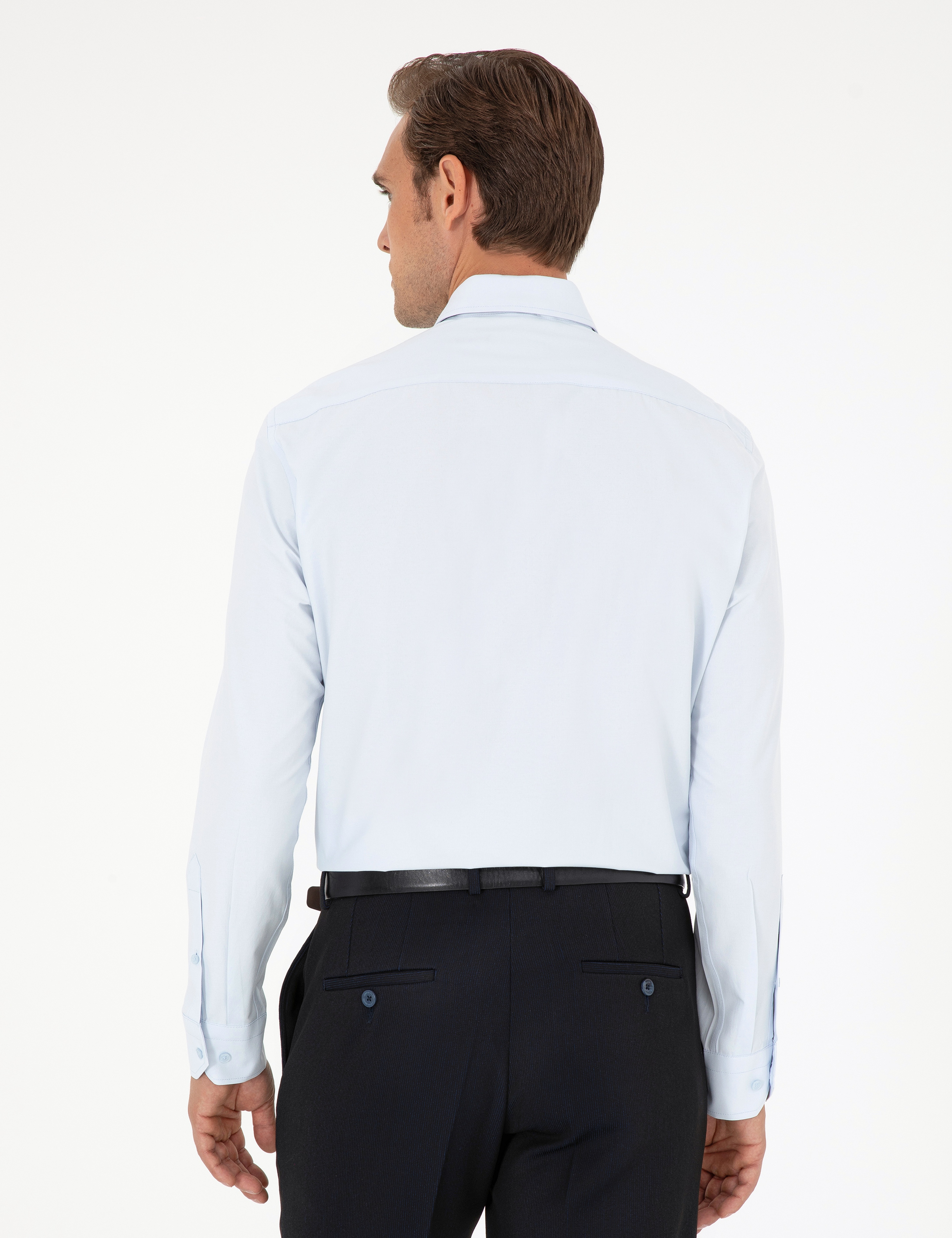 Açık Mavi Regular Fit Uzun Kollu Basic Gömlek - Image 5
