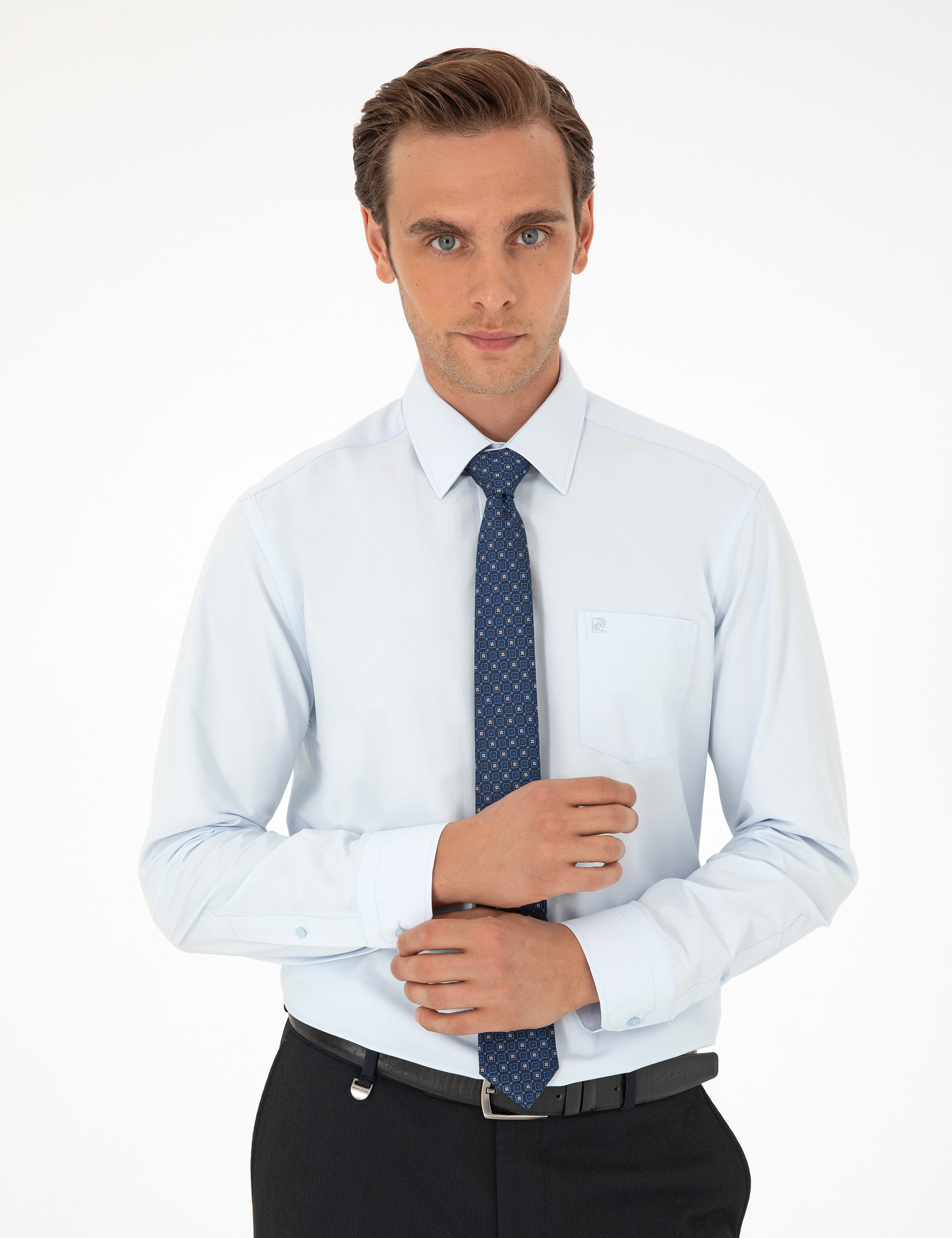 Açık Mavi Regular Fit Uzun Kollu Basic Gömlek - Image 3