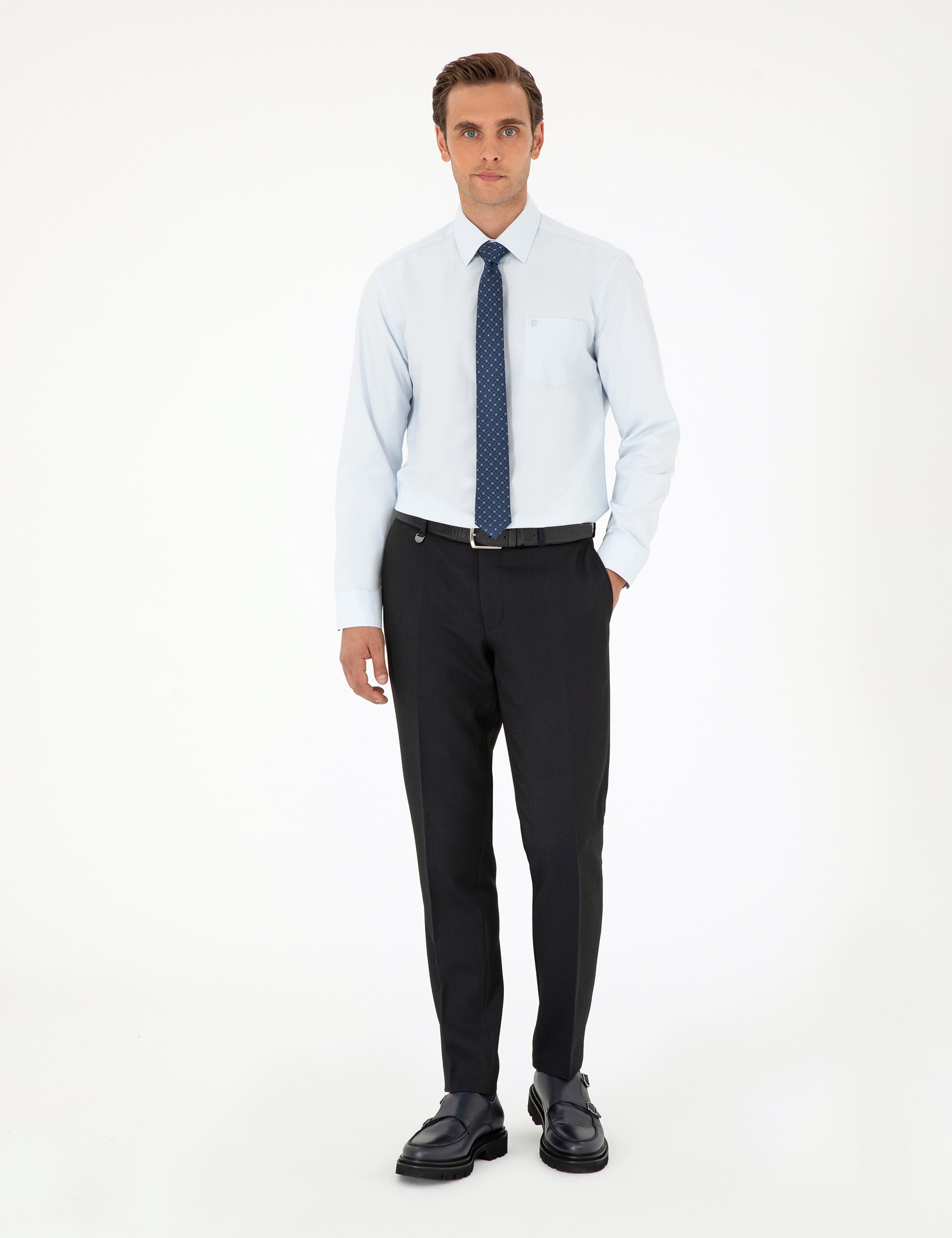 Açık Mavi Regular Fit Uzun Kollu Basic Gömlek - Image 4
