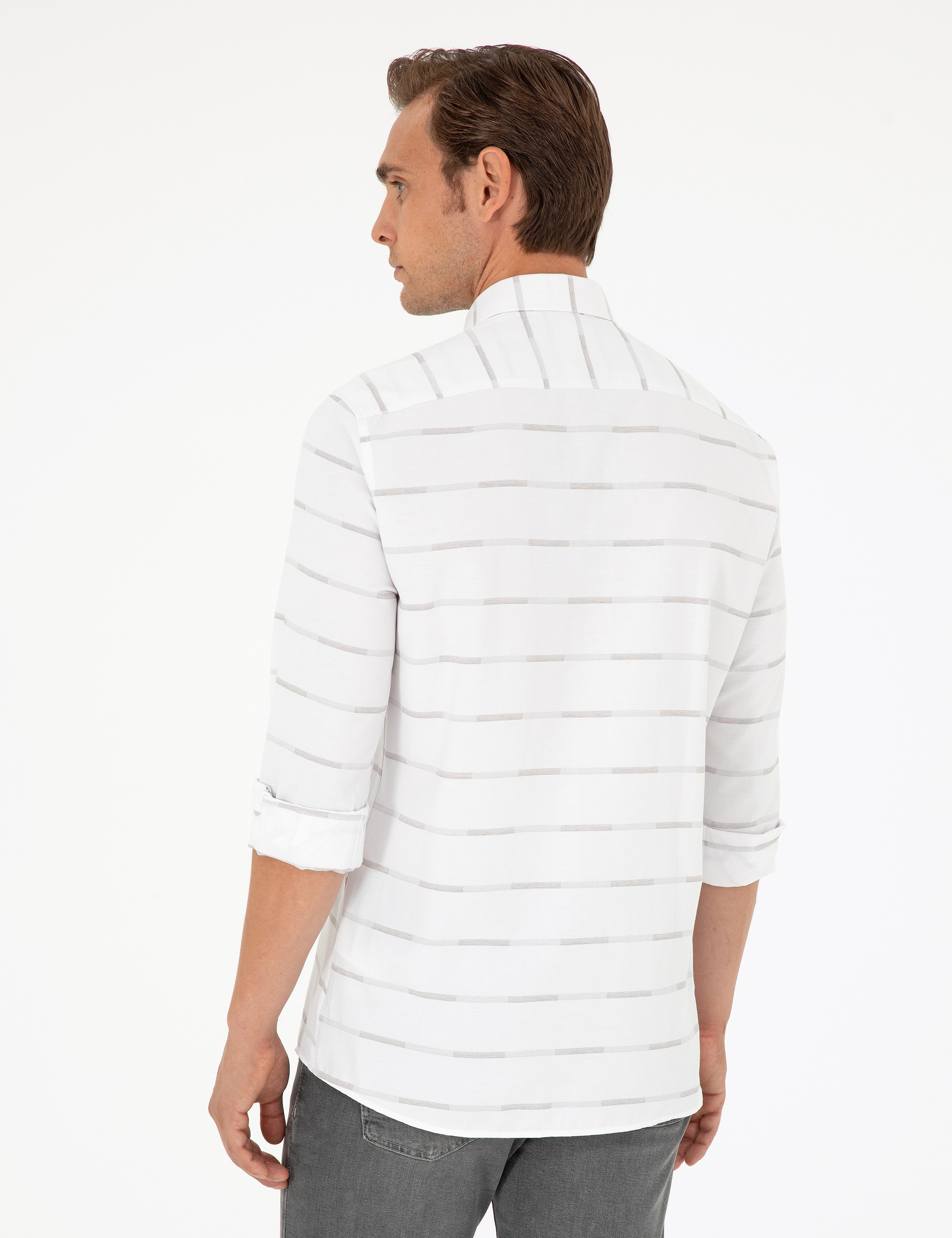 Bej Slim Fit Uzun Kollu Gömlek