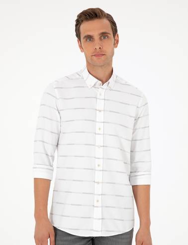 Bej Slim Fit Uzun Kollu Gömlek
