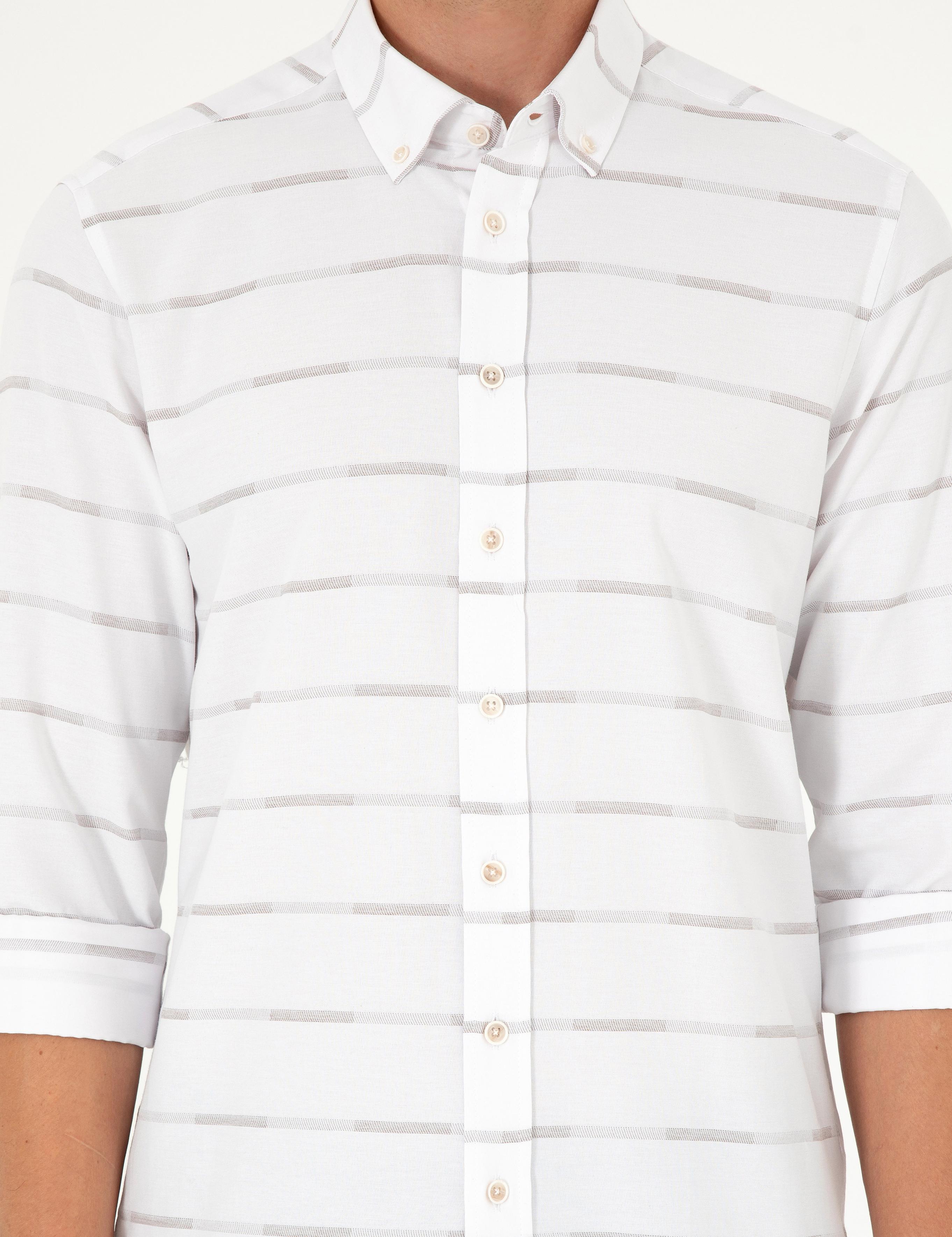 Bej Slim Fit Uzun Kollu Gömlek