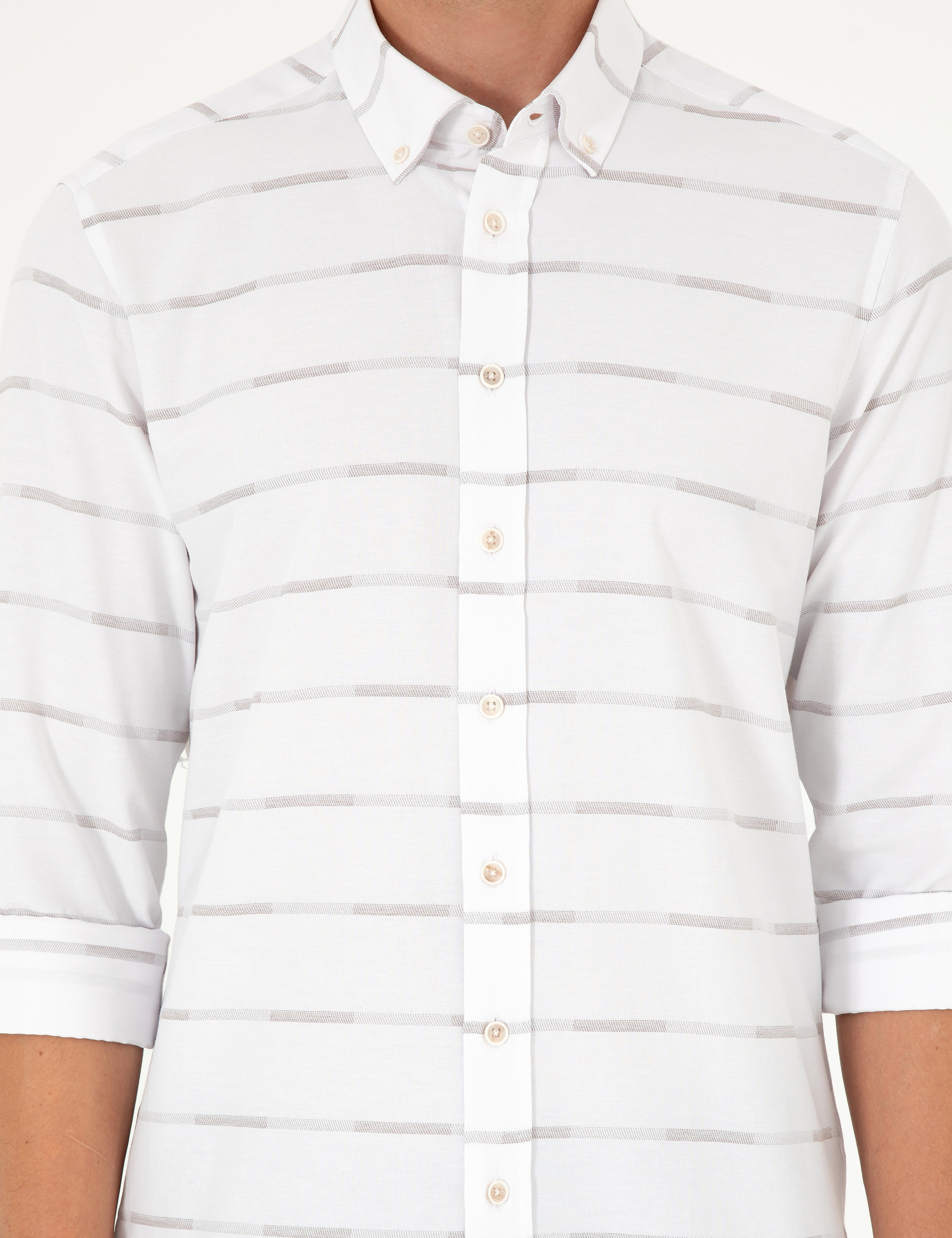 Bej Slim Fit Uzun Kollu Gömlek
