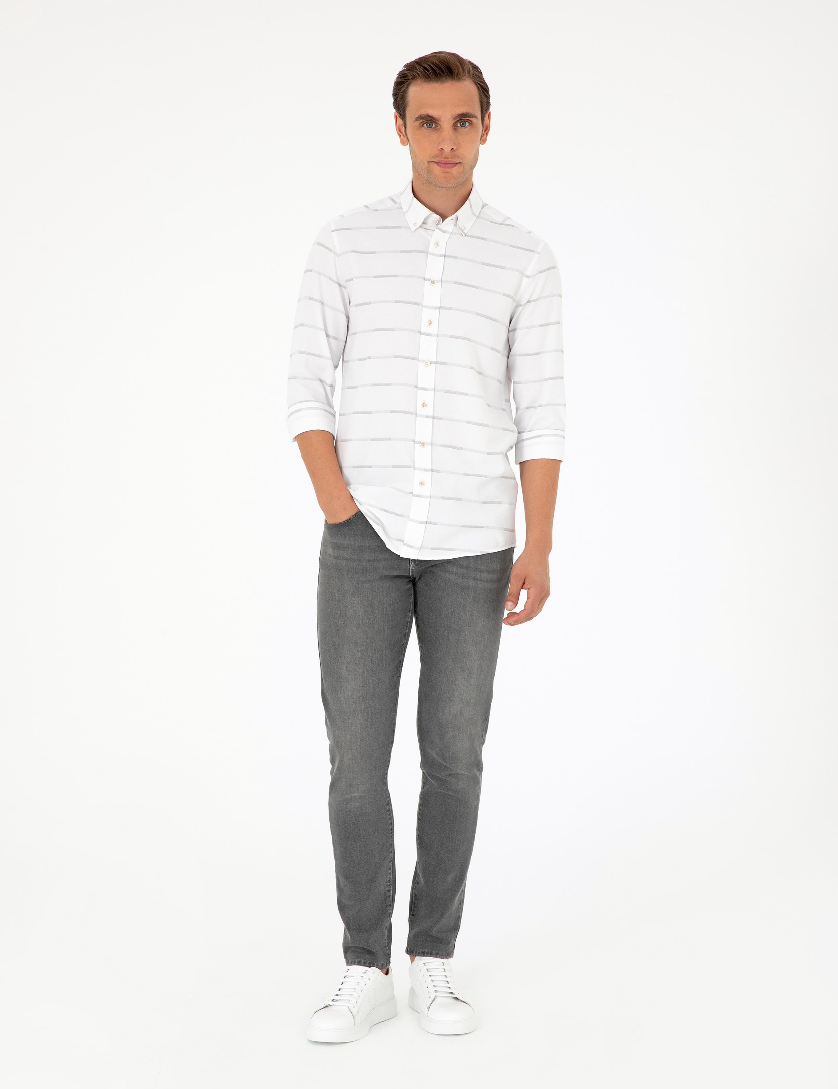 Bej Slim Fit Uzun Kollu Gömlek