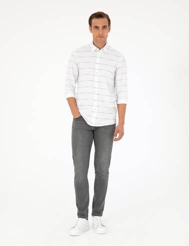 Bej Slim Fit Uzun Kollu Gömlek