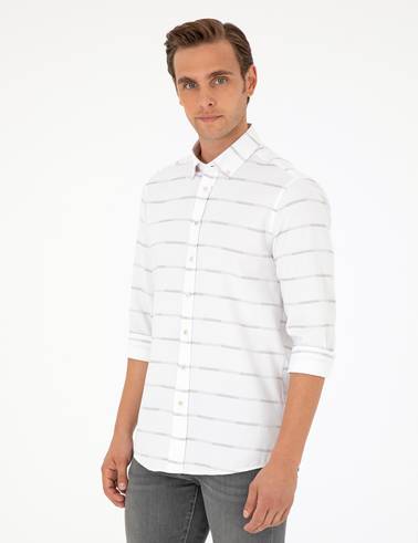 Bej Slim Fit Uzun Kollu Gömlek