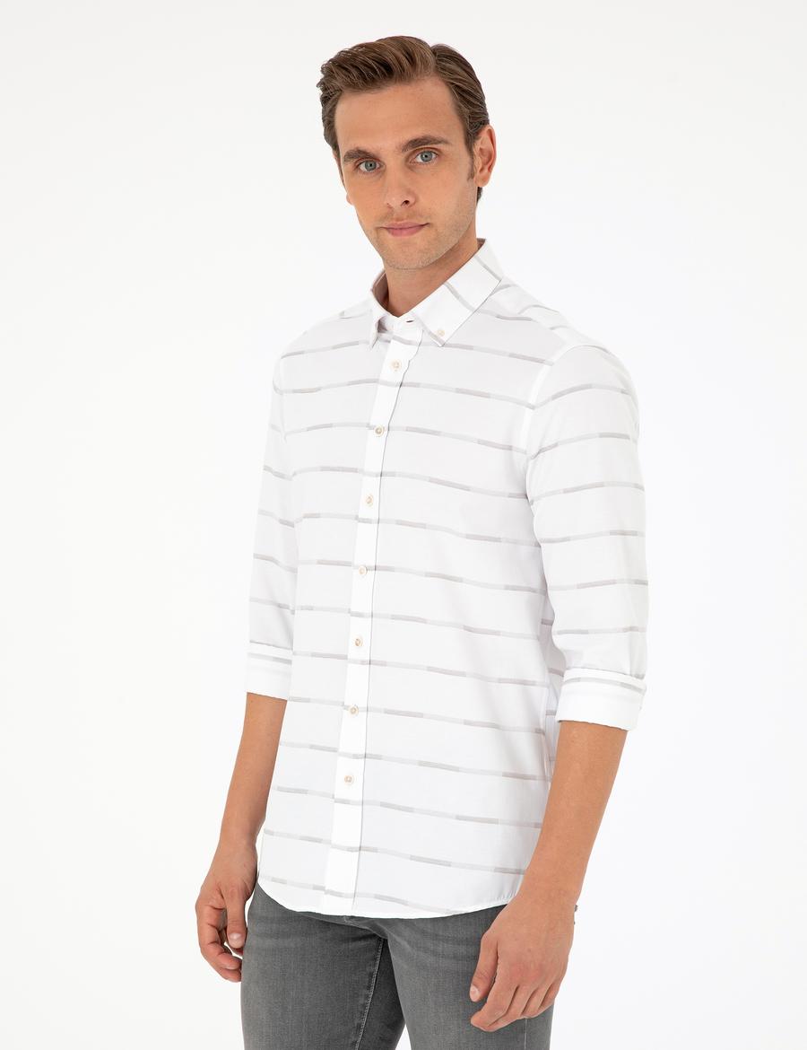 Bej Slim Fit Uzun Kollu Gömlek