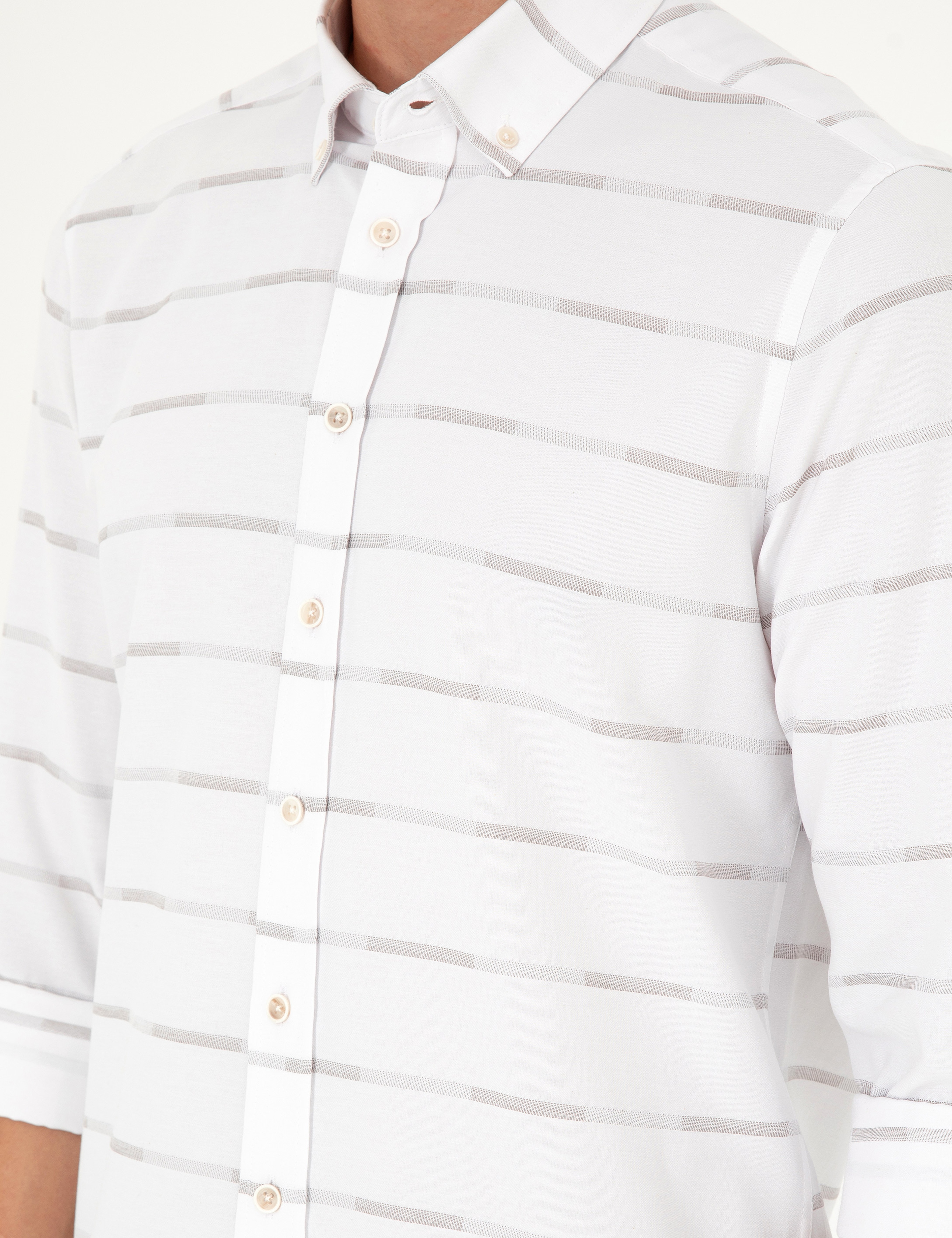 Bej Slim Fit Uzun Kollu Gömlek - Image 7