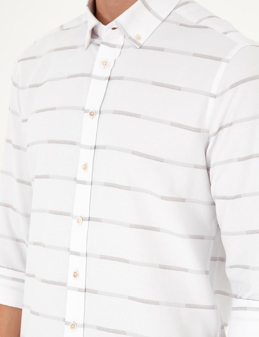 Bej Slim Fit Uzun Kollu Gömlek