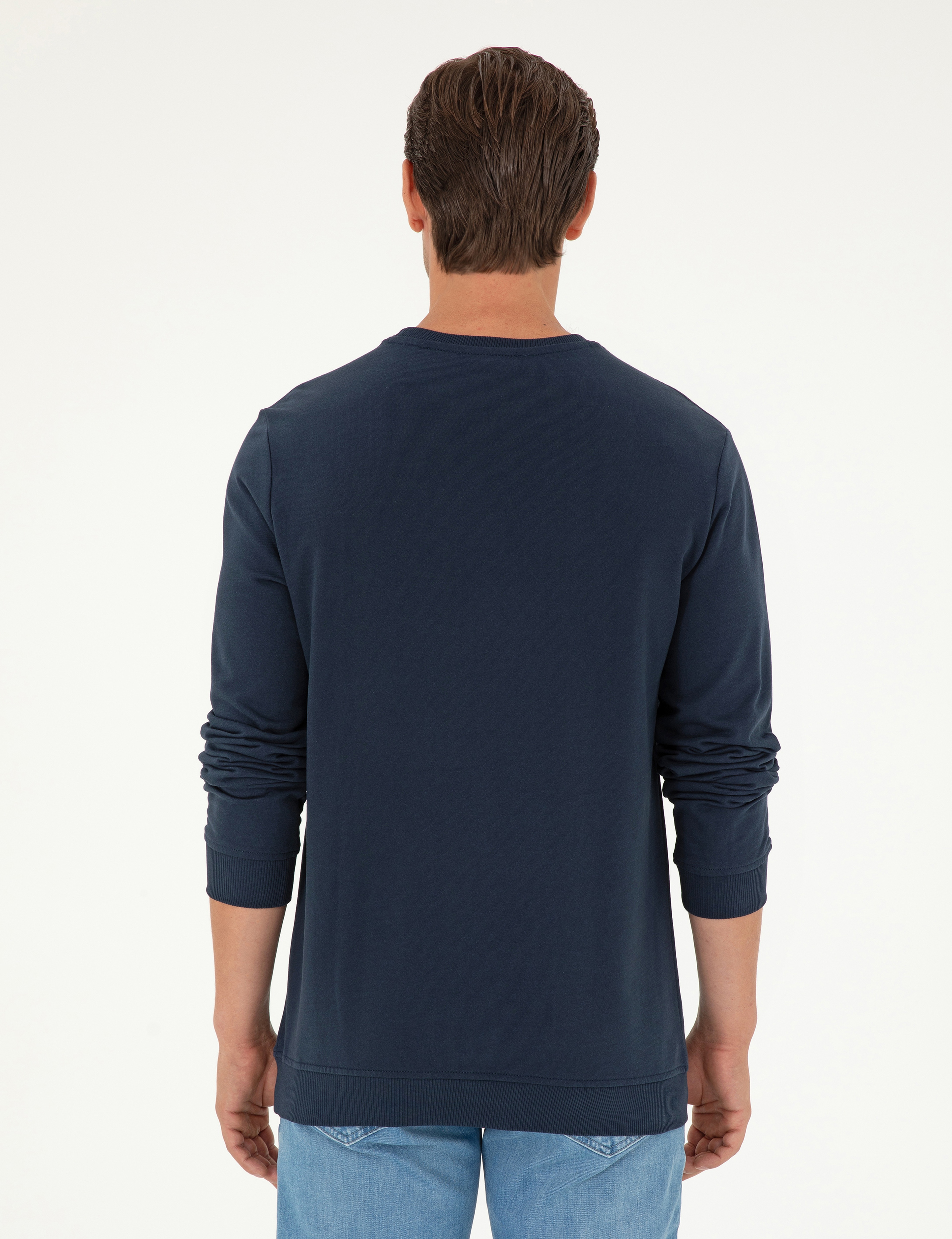 Lacivert 2 İplik Regular Fit İçi Polarlı %100 Pamuk Sweatshirt - Image 5