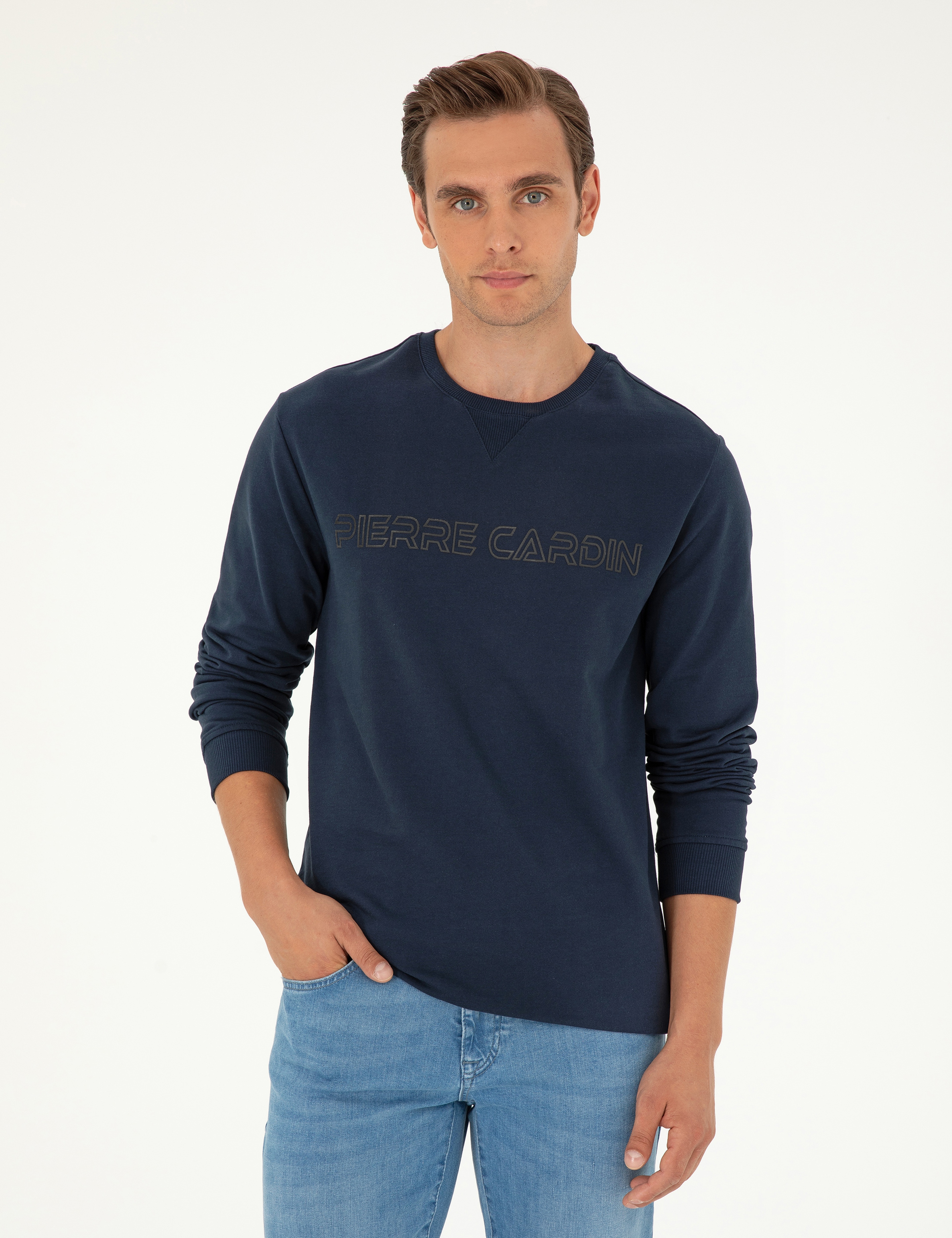 Lacivert 2 İplik Regular Fit İçi Polarlı %100 Pamuk Sweatshirt - Image 1