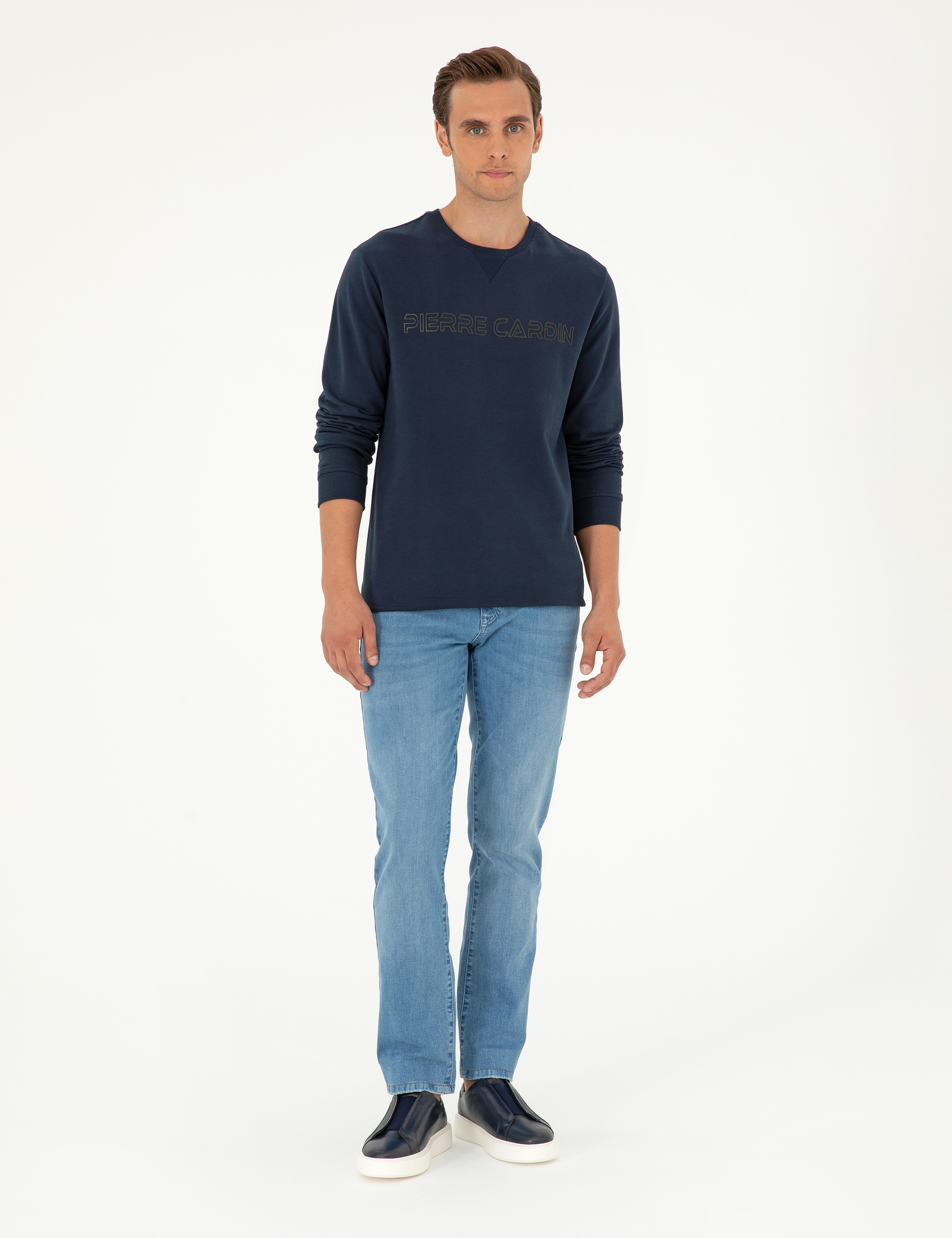 Lacivert 2 İplik Regular Fit İçi Polarlı %100 Pamuk Sweatshirt - Image 4