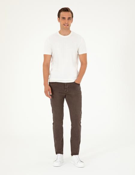 Ekru Slim Fit Bisiklet Yaka Triko Tişört - 50302451007