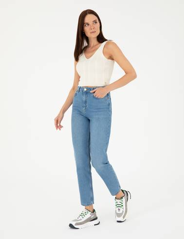 Açık Mavi Mom Fit Jean Pantolon