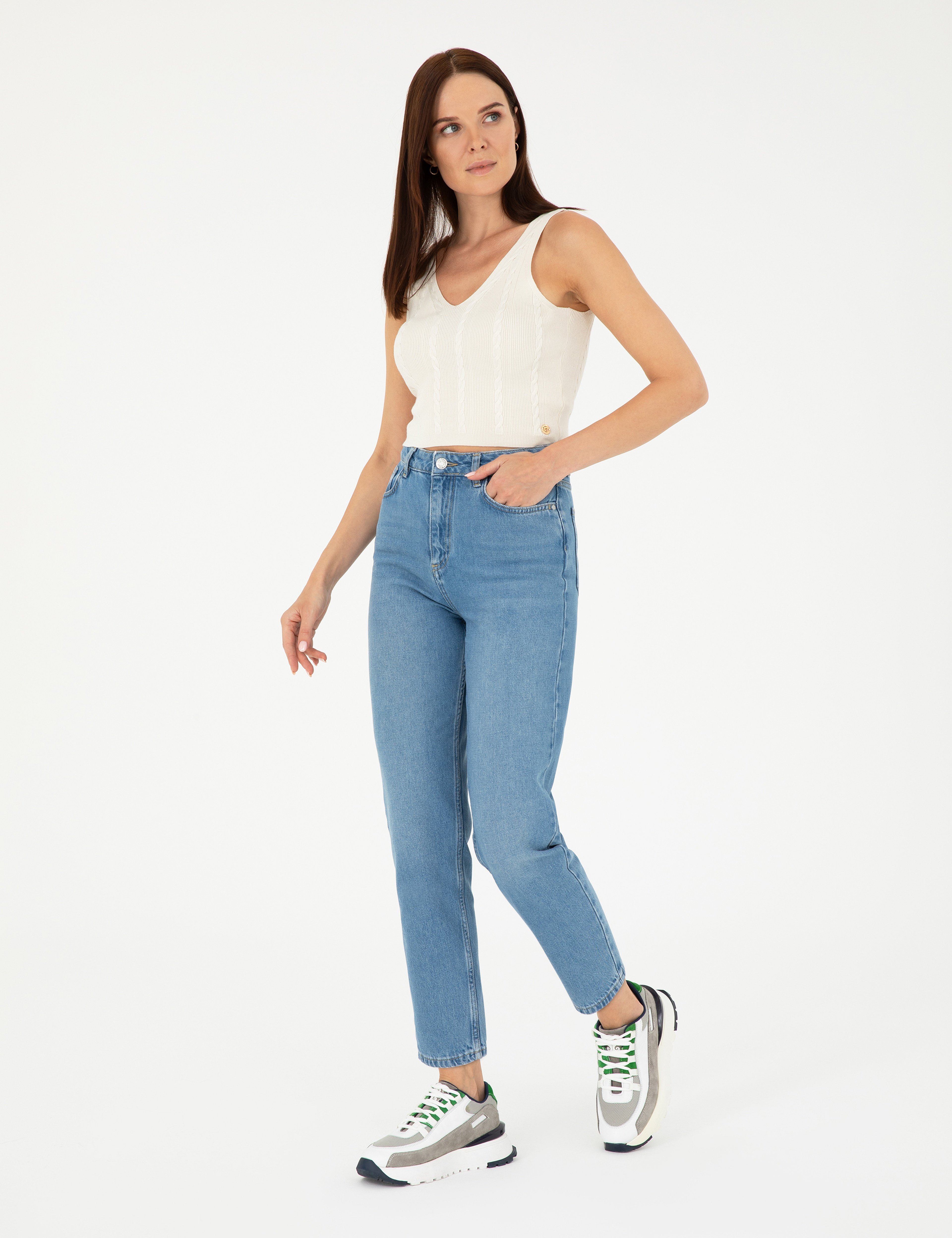 Açık Mavi Mom Fit Jean Pantolon