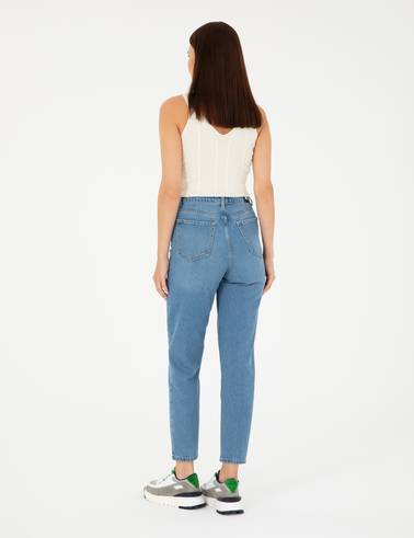 Açık Mavi Mom Fit Jean Pantolon