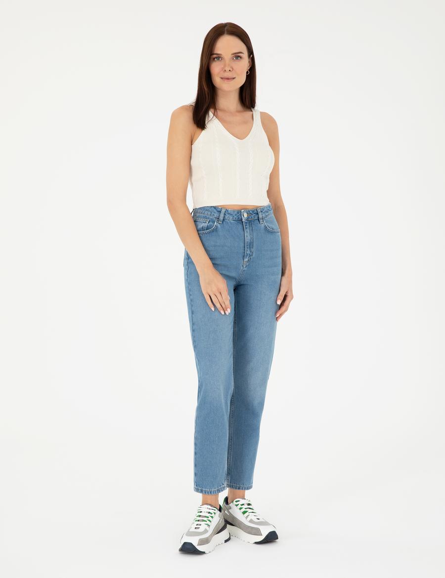 Açık Mavi Mom Fit Jean Pantolon