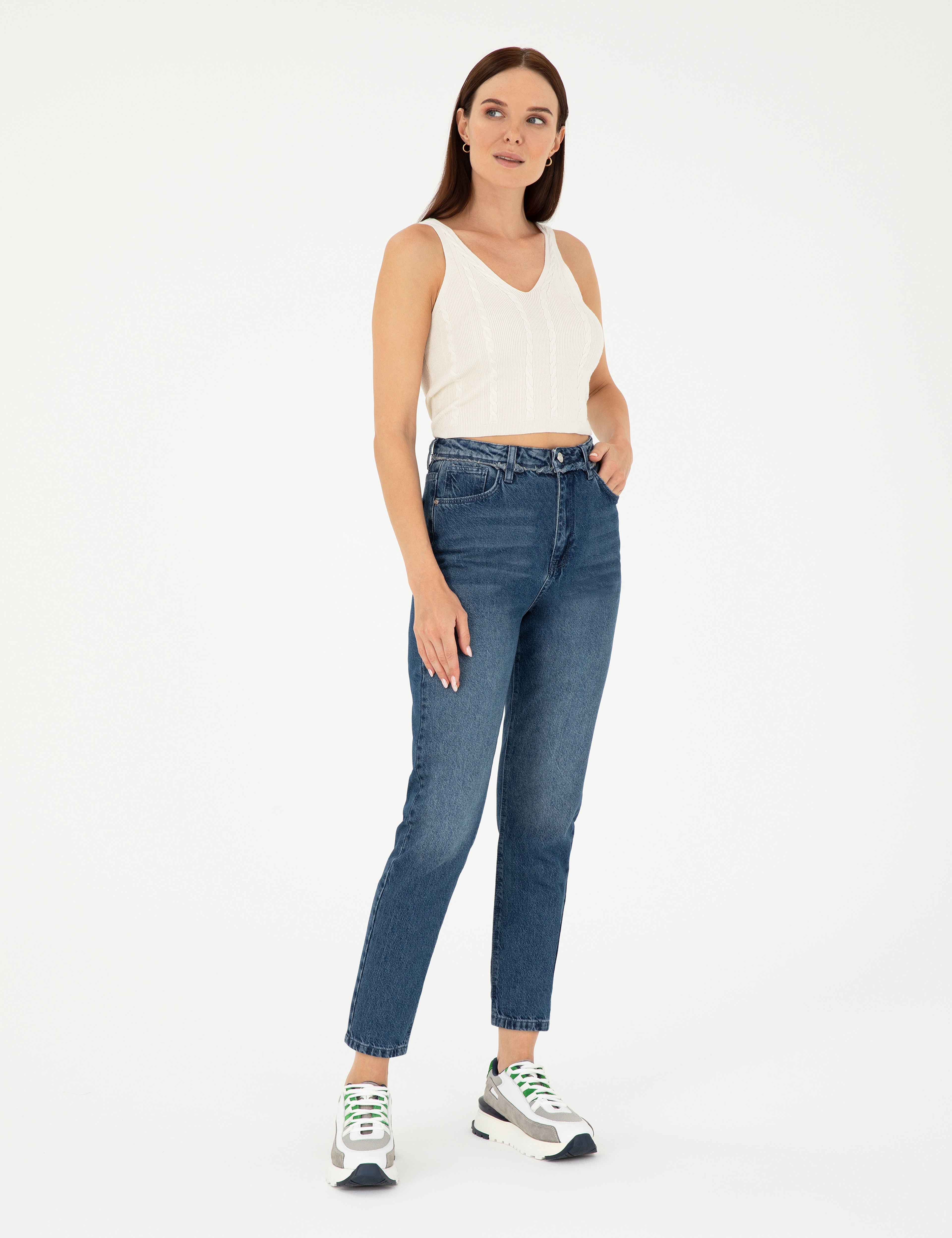 Açık Mavi Mom High Waist Fit Jean Pantolon - Image 1