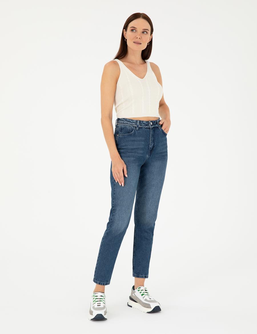 Açık Mavi Mom High Waist Fit Jean Pantolon