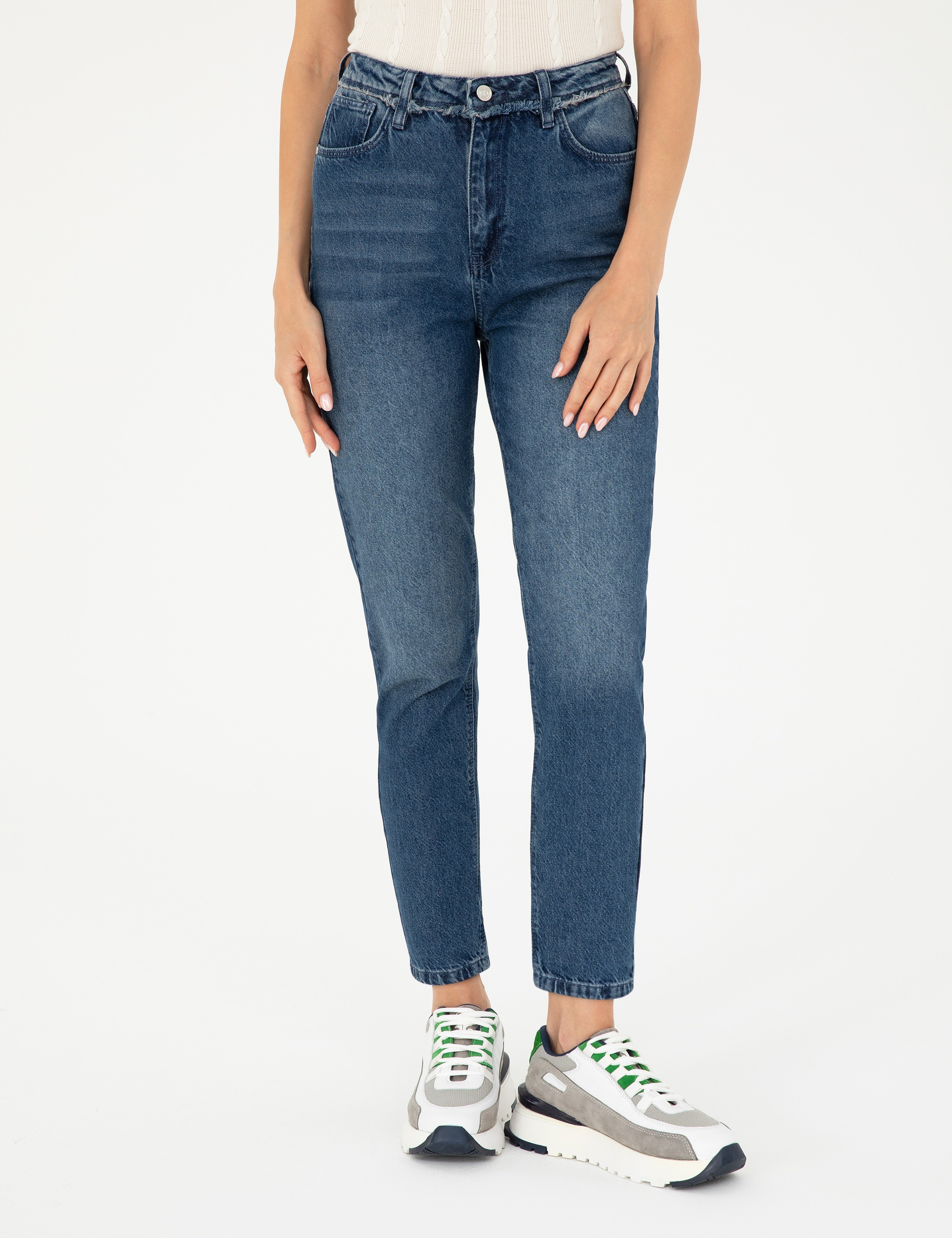 Açık Mavi Mom High Waist Fit Jean Pantolon - Image 2