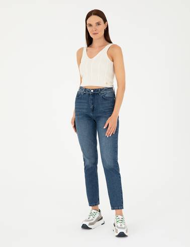Açık Mavi Mom High Waist Fit Jean Pantolon