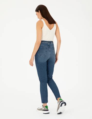 Açık Mavi Mom High Waist Fit Jean Pantolon