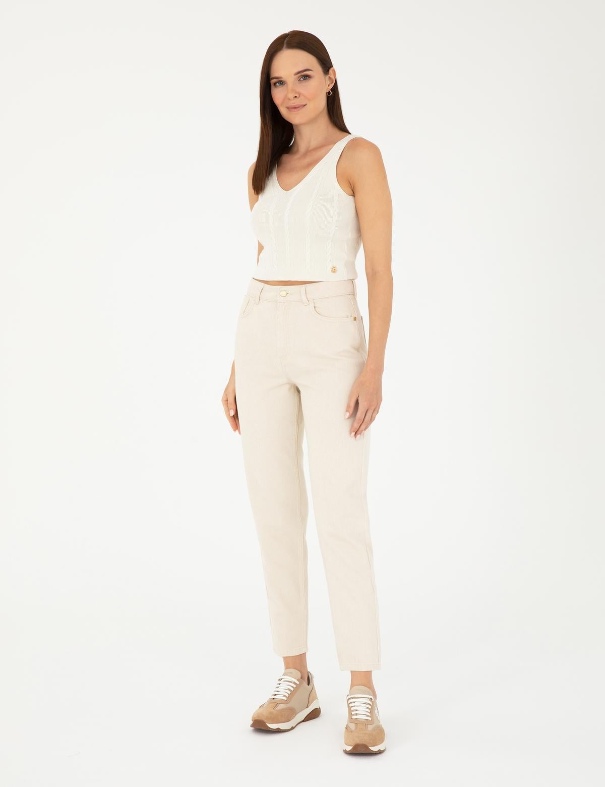 Bej Mom Fit Jean Pantolon - 50292485013