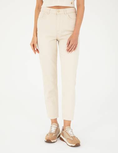 Bej Mom Fit Jean Pantolon