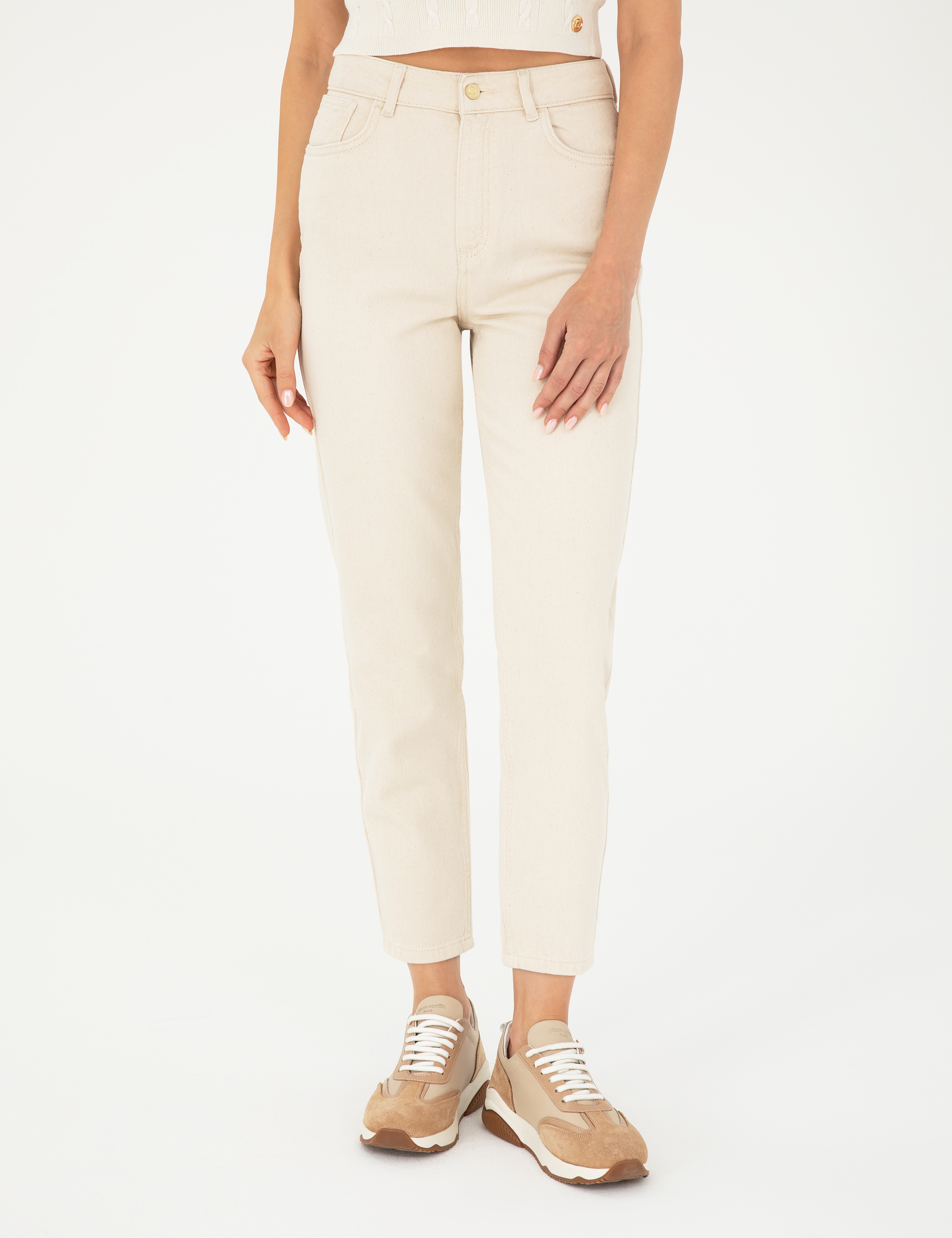 Bej Mom Fit Jean Pantolon - Image 2