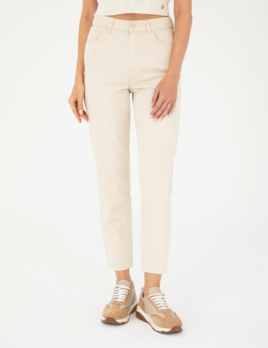 Bej Mom Fit Jean Pantolon