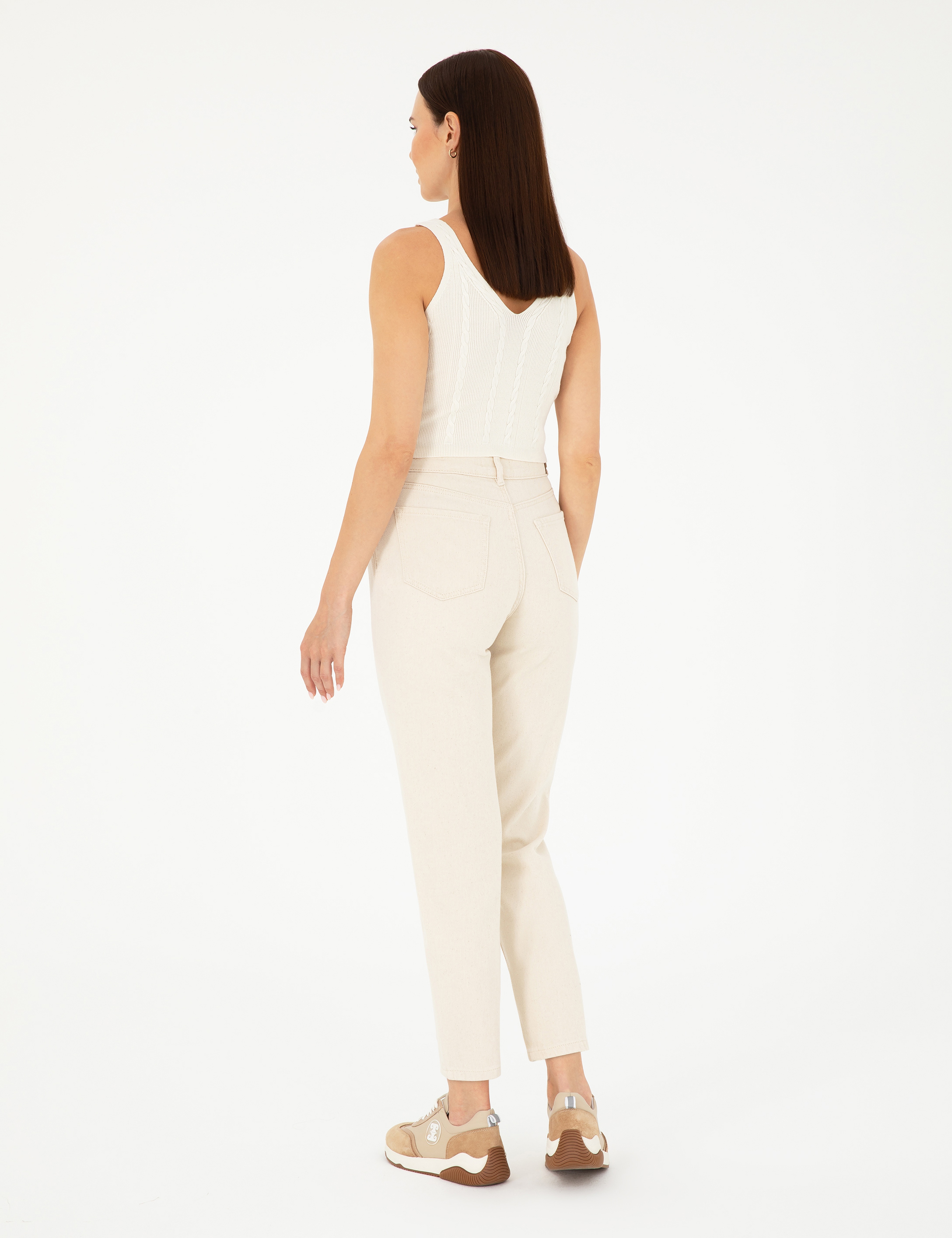 Bej Mom Fit Jean Pantolon