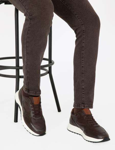 Kahverengi %100 Deri Sneaker - 50296094021
