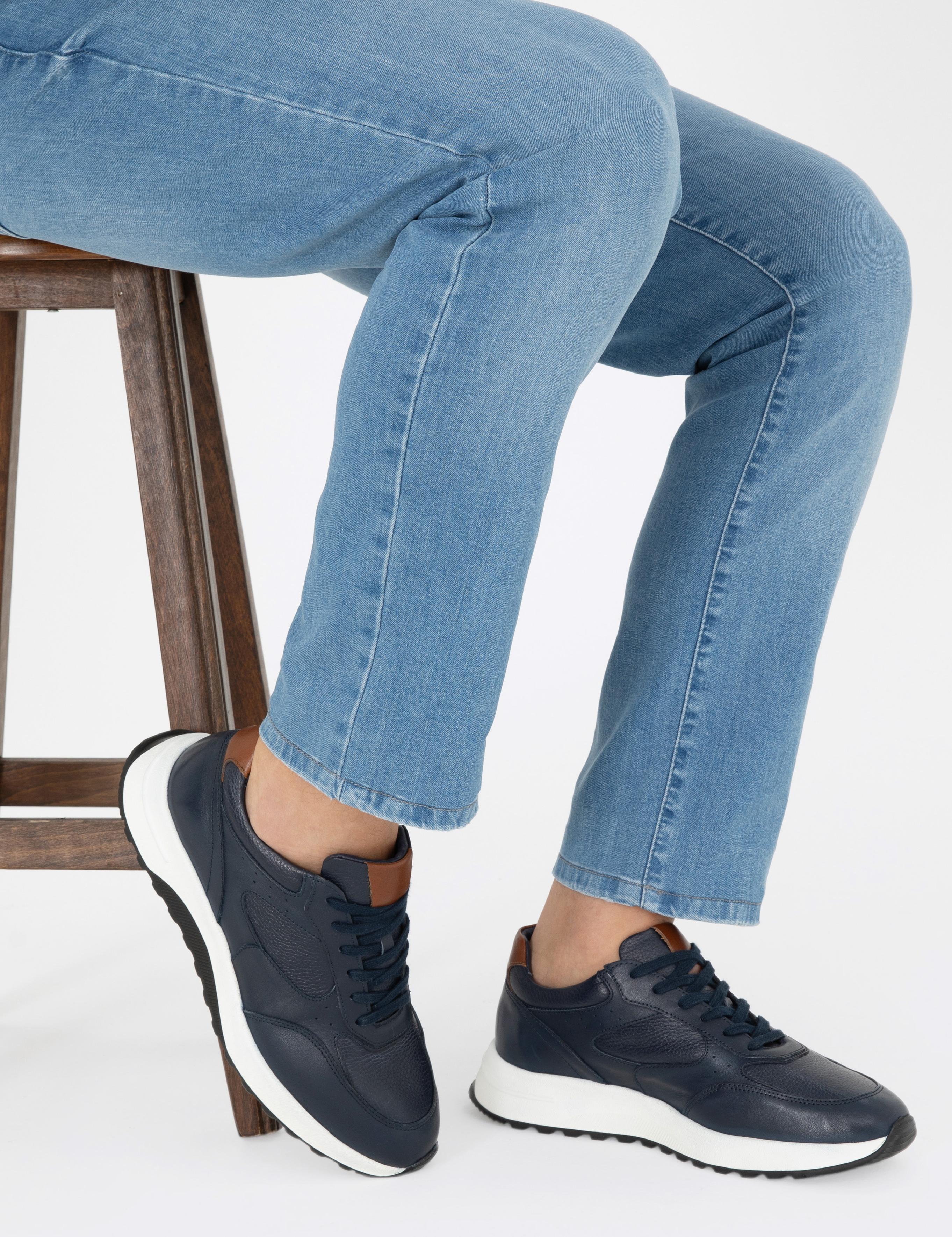 Lacivert %100 Deri Sneaker