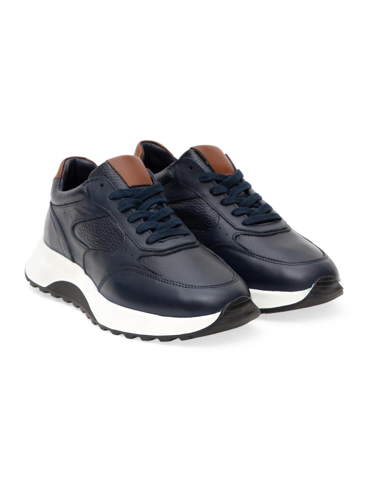 Lacivert %100 Deri Sneaker