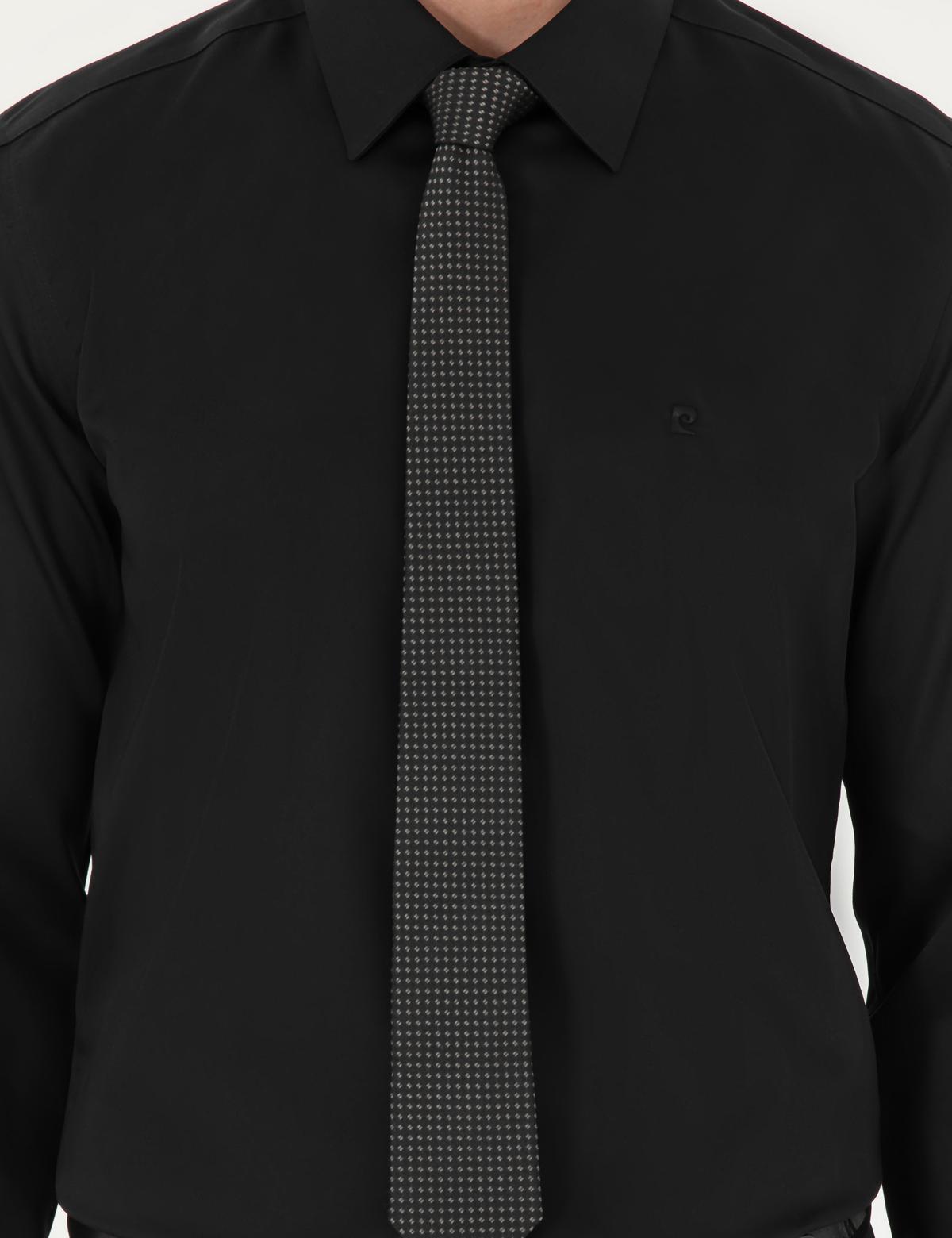 Siyah Slim Fit Uzun Kollu Basic Gömlek - 50292535023