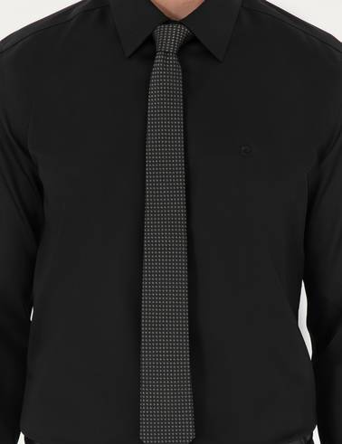 Siyah Slim Fit Uzun Kollu Basic Gömlek