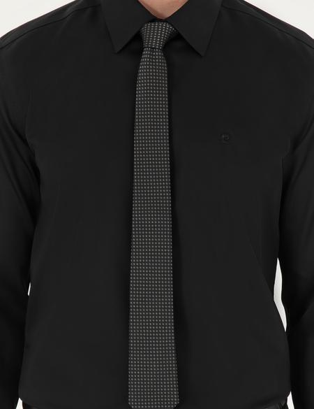 Siyah Slim Fit Uzun Kollu Basic Gömlek - 50292535023