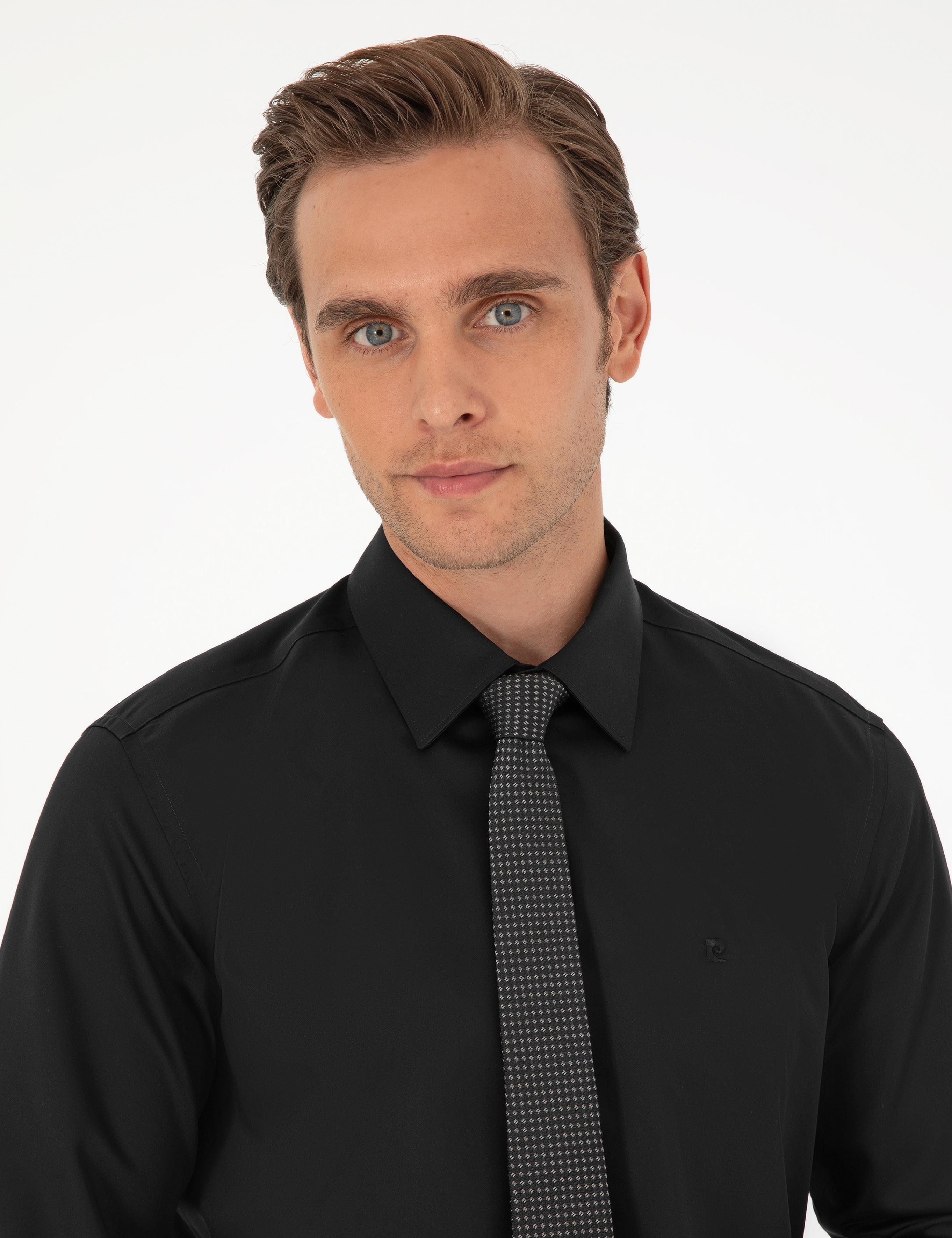 Siyah Slim Fit Uzun Kollu Basic Gömlek