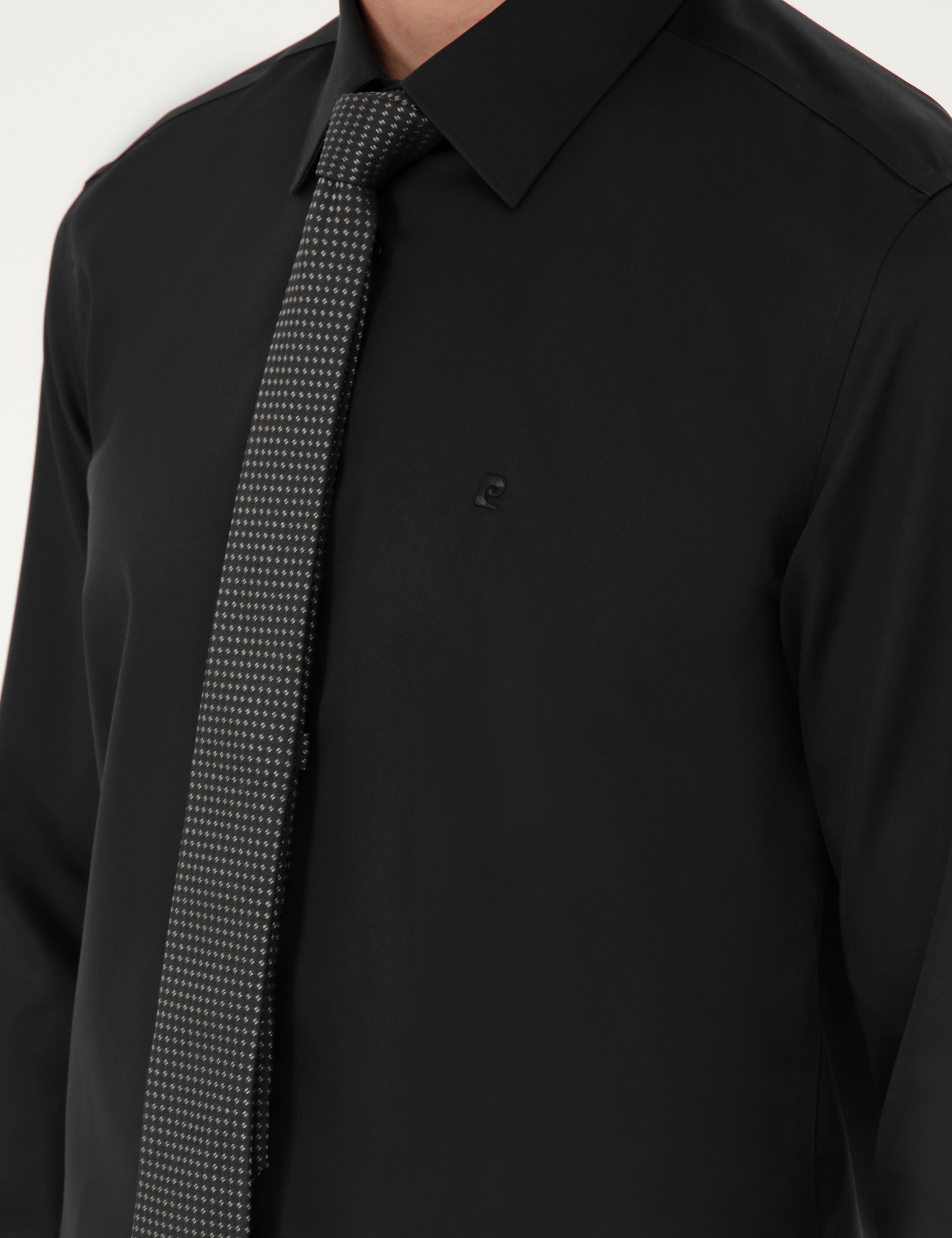 Siyah Non İron Kolay Ütülenebilir Slim Fit Uzun Kollu Basic Gömlek - Image 7
