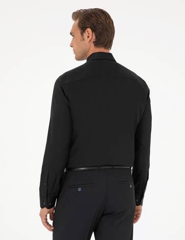 Siyah Slim Fit Uzun Kollu Basic Gömlek