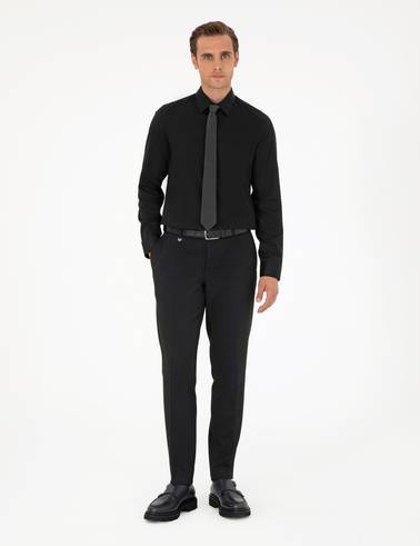 Siyah Slim Fit Uzun Kollu Basic Gömlek
