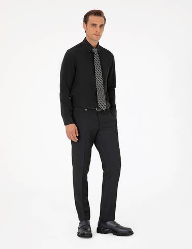 Siyah Slim Fit Uzun Kollu Basic Gömlek