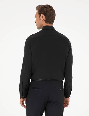 Siyah Slim Fit Uzun Kollu Basic Gömlek