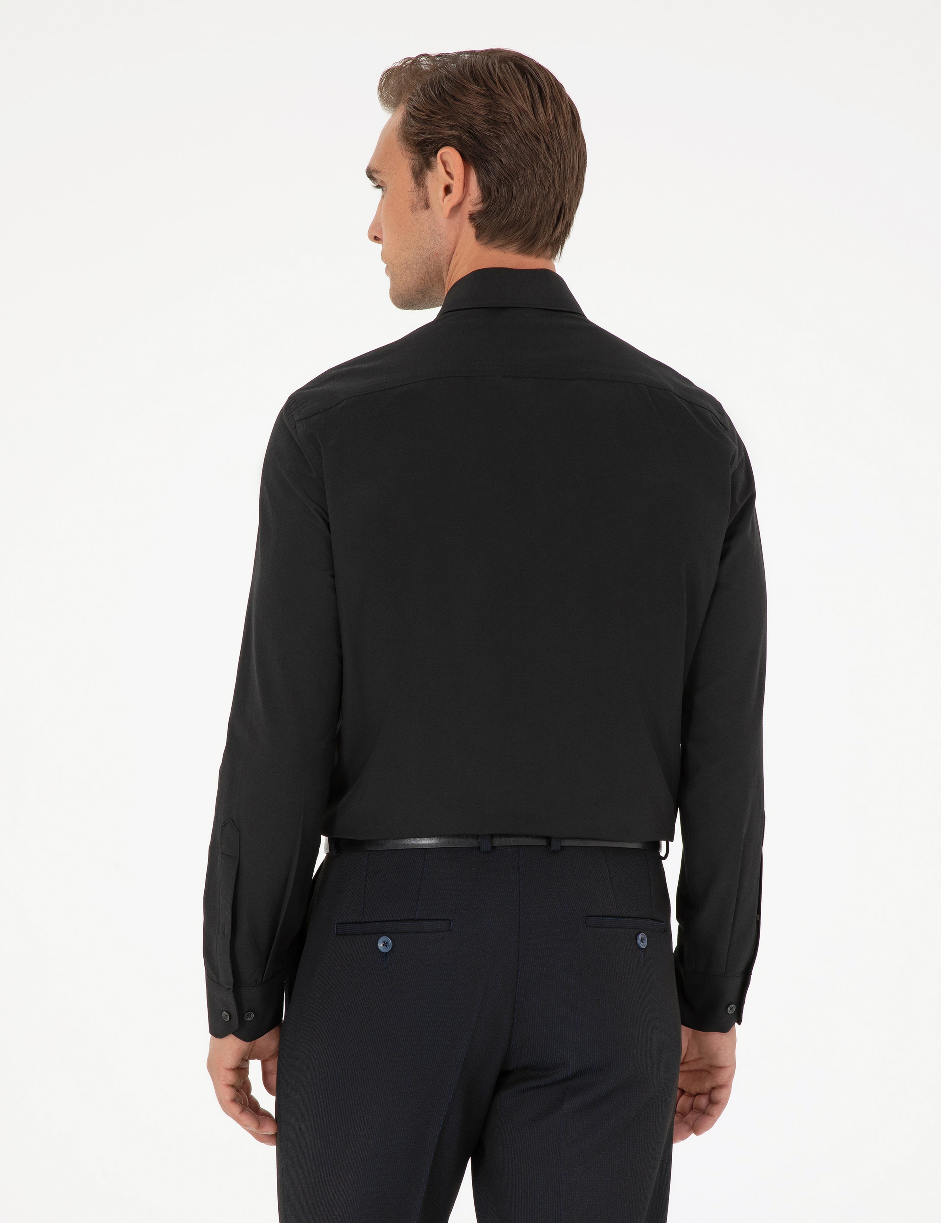Siyah Slim Fit Uzun Kollu Basic Gömlek - Image 5